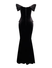 Load image into Gallery viewer, Qamra Black Velvet Off Shoulder Mermaid Maxi Dress
