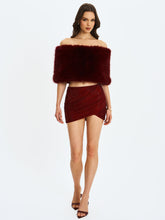 Load image into Gallery viewer, Darla Burgundy Faux Fur Off-Shoulder Cropped Top

