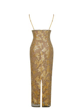 Load image into Gallery viewer, Edie Gold Beaded Sequin Midi Pencil Dress
