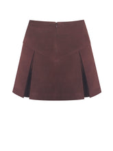 Load image into Gallery viewer, Faryn Mahogany Vegan Suede Pleated A-Line Mini Skirt
