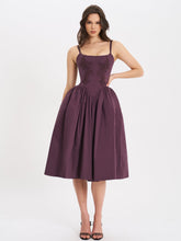 Load image into Gallery viewer, Oakleigh Blackberry Purple Cotton Lace-up Back Midi Dress
