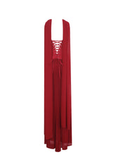 Load image into Gallery viewer, Giselle Crimson Peplum Mermaid Gown with Chiffon Scarf

