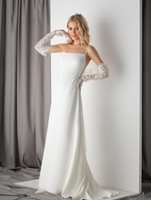 Load image into Gallery viewer, Minimalist Satin Wedding Dress with Delicate Bow Back &amp; Sheer Gloves
