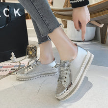 Load image into Gallery viewer, Womens Leopard Sneakers Women Canvas Shoes Leisure Lace-Up Sneakers Rhinestone Shiny Flat Charming Shoes Platform Leisure Low Sneakers
