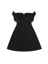 Load image into Gallery viewer, Evelyn Black Fur-Trimmed Mini A-Line Dress
