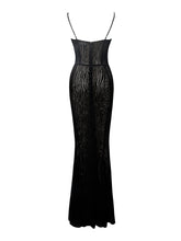 Load image into Gallery viewer, Ulani Black Burnout Velvet Detail Mesh Maxi Dress
