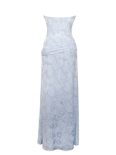 Load image into Gallery viewer, Xatia Baby Blue Jacquard Textured High Slit Maxi Dress
