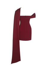 Load image into Gallery viewer, Ovelia Crimson Satin Ribbon Strapless Mini Dress
