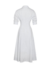 Load image into Gallery viewer, Palina Pinstripes Cotton Poplin Pleated Midi Preppy Shirt Dress
