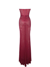 Load image into Gallery viewer, Fatima Burgundy Crystal Sleeveless Corset Mermaid Maxi Dress
