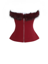 Load image into Gallery viewer, Ivette Crimson Fur-Trimmed Peplum Top
