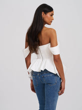 Load image into Gallery viewer, Qistina White Off-shoulder Bubble Hem Peplum Cotton Top
