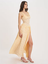 Load image into Gallery viewer, Ulissa Orange Square Neck Jacquard Textured High Slit Maxi Dress
