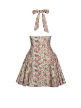 Load image into Gallery viewer, Mackenzie Green and Pink Floral Print Halter Linen Mini Dress
