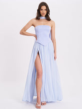 Load image into Gallery viewer, Qianna Baby Blue Peplum Top Drop Waist Chiffon Gown

