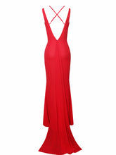 Load image into Gallery viewer, Ulanda Red Chiffon Lace Backless Maxi Train Dress

