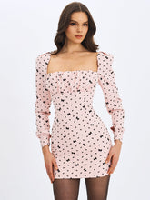Load image into Gallery viewer, Perla Baby Pink Ruched Bust Velvet-Embossed Bow Mini Dress
