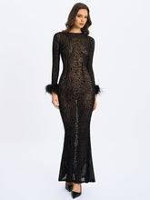 Load image into Gallery viewer, Patricia Black Leopard Burnout Velvet Mesh Backless Maxi Dress
