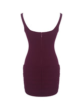 Load image into Gallery viewer, Tori Wine Red Pleated Mini Dress with Chiffon Scarf
