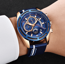 Load image into Gallery viewer, Men's Waterproof Sports  Watch With Leather Belts, Chronometers Day View Fluorescent Pointers Unique Design Perfect Gift
