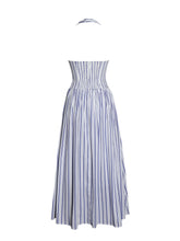 Load image into Gallery viewer, Mackenna Navy Stripe Halter Smock Back Maxi Dress
