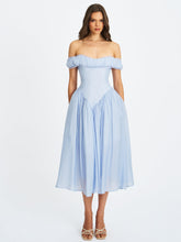 Load image into Gallery viewer, Xavy Baby Blue Off Shoulder Corset Midi Dress
