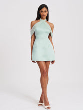 Load image into Gallery viewer, Zafrina Light Cyan Halter Off-shoulder Backless Mini Dress
