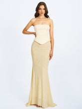 Load image into Gallery viewer, Adelina Butter Yellow Peplum Mermaid Gown with Lace-up Back
