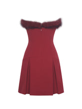 Load image into Gallery viewer, Nalia Crimson Fur Trimmed Sweetheart Mini Dress
