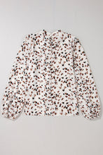 Load image into Gallery viewer, White Leopard Print Puff Sleeve Mock Neck Pleated Blouse
