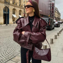 Load image into Gallery viewer, Loose Lapel Leather Jacket Fashion Cropped Tops Streetwear For Womens Clothing
