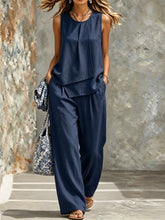Load image into Gallery viewer, Women's Sleeveless Two-Piece Set – Solid Color Wide-Leg Pants &amp; Top
