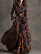 Load image into Gallery viewer, Women's Plus Size Plaid Print Long Sleeve Shirt Dress with Pockets

