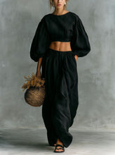 Load image into Gallery viewer, Women's Puff-Sleeve Crew-Neck Two-Piece Set with Pockets
