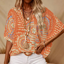 Load image into Gallery viewer, Mandala Print V-Neck Blouse – Casual Vacation Top
