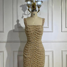 Load image into Gallery viewer, Nude Elegant Sling Light Luxury High-end Pearl Beaded Dress
