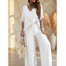 Load image into Gallery viewer, Women's V-Neck Batwing Top &amp; Drawstring Wide-Leg Pants Two-Piece Set
