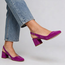 Load image into Gallery viewer, Women's Square Toe Slingback Chunky Heels – Buckle Strap Wide Fit
