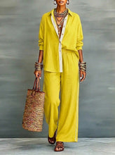 Load image into Gallery viewer, Contrast-Color Long-Sleeve Shirt &amp; Pants Set – Two-Piece
