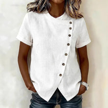 Load image into Gallery viewer, Women's Cross-Neckline Asymmetrical Hem Cotton Linen Top – Loose Fit
