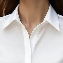 Load image into Gallery viewer, Loose Fit Satin Blouse — V-Neck Long Sleeve Tunic Top for Office &amp; Casual Wear
