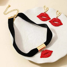 Load image into Gallery viewer, Rhinestone Lip Earrings and Necklace Jewelry Set
