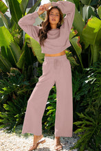 Load image into Gallery viewer, Solid Puff Sleeve Top and Drawstring Pants Set
