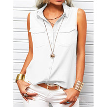 Load image into Gallery viewer, Women's Lapel Collar Sleeveless Top – Loose Fit, Pockets, Solid Color
