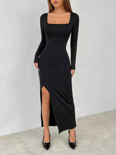 Load image into Gallery viewer, Square Neck Long Sleeve Slit : Bodycon Maxi Dress
