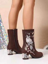 Load image into Gallery viewer, Floral Embroidered : Block Heel Boots
