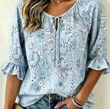 Load image into Gallery viewer, Women's Floral Print Three-Quarter Sleeve Shirt – Relaxed Retro
