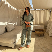 Load image into Gallery viewer, Casual Polyester Pocket Shirt Pants Suitable For Women's Wide Leg Pants, Long Sleeved Shirt Set, Women's Loose High Street Two-piece Set
