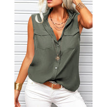 Load image into Gallery viewer, Women's Lapel Collar Sleeveless Top – Loose Fit, Pockets, Solid Color

