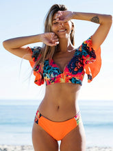 Load image into Gallery viewer, Bloom Day Ruffle Bikini Set – Chic Elegant Plant Print V-Neck Swimsuit with Tie-Back and High-Stretch Ruffle Trim – Women&#39;s 2-Piece Swimwear for Poolside Style &amp; King’s Day Celebrations
